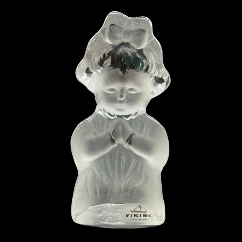 Vintage Viking Glass Praying Girl Figurine Clear Satin Crystal