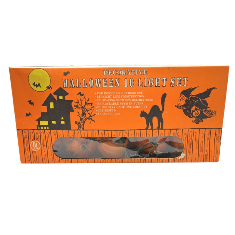 Vintage Halloween Blow Mold Jack O Lantern Light Set 10 Lights