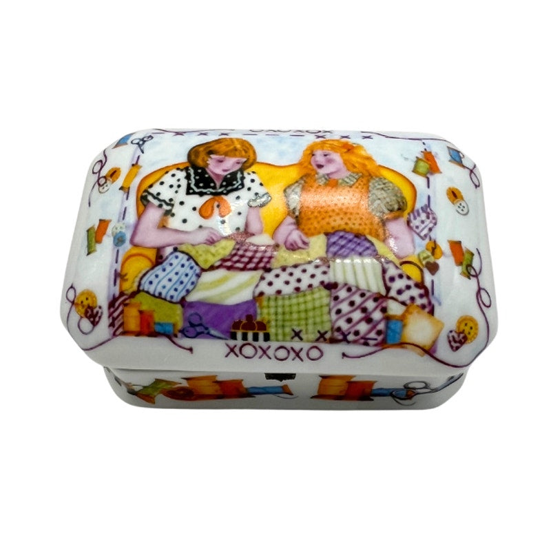 Vintage Imperial Porcelain Sewing Inspired Trinket Box Hinged