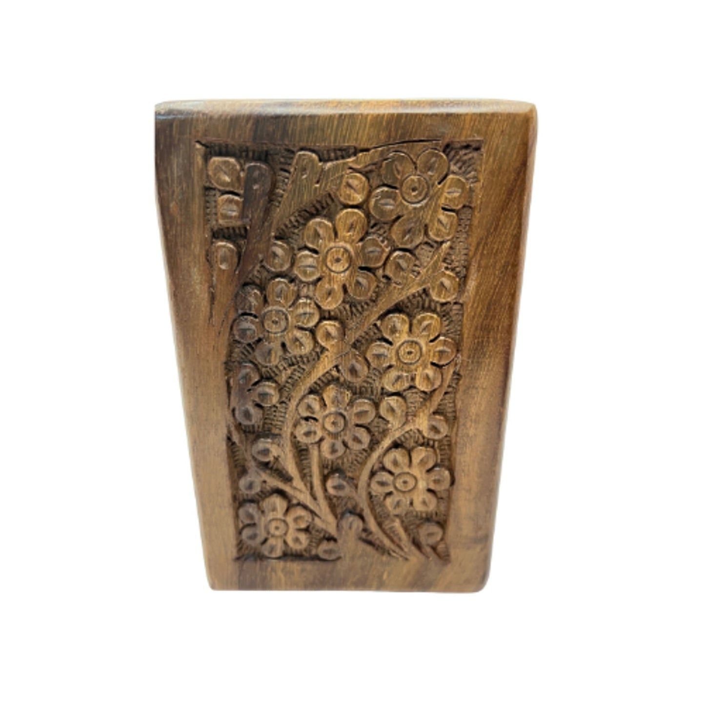Vintage Hand Carved Wooden Keepsake Box Hidden Slide Opening