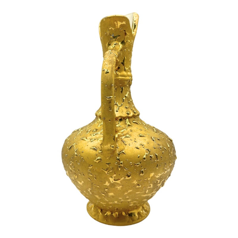 Vintage 22K Weeping Gold Ewer Pitcher Vase Mid Century Ceramic Made in USA