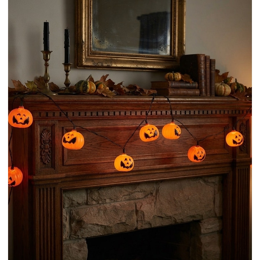 Vintage Halloween Blow Mold Jack O Lantern Light Set 10 Lights