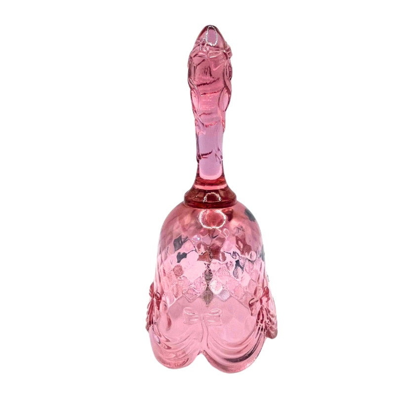 Vintage Fenton Rose Pink Art Glass Bell Hand Painted Signed S. Miller