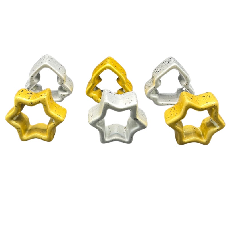 Vintage Weeping Gold & Silver Ceramic Christmas Tree Star Napkin Rings Set 6