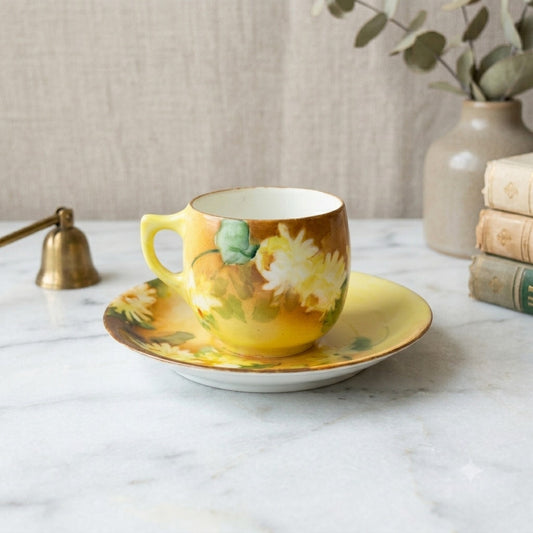 Antique Limoges Porcelain Teacup and Saucer Hand Painted Signed Edith V. Snall
