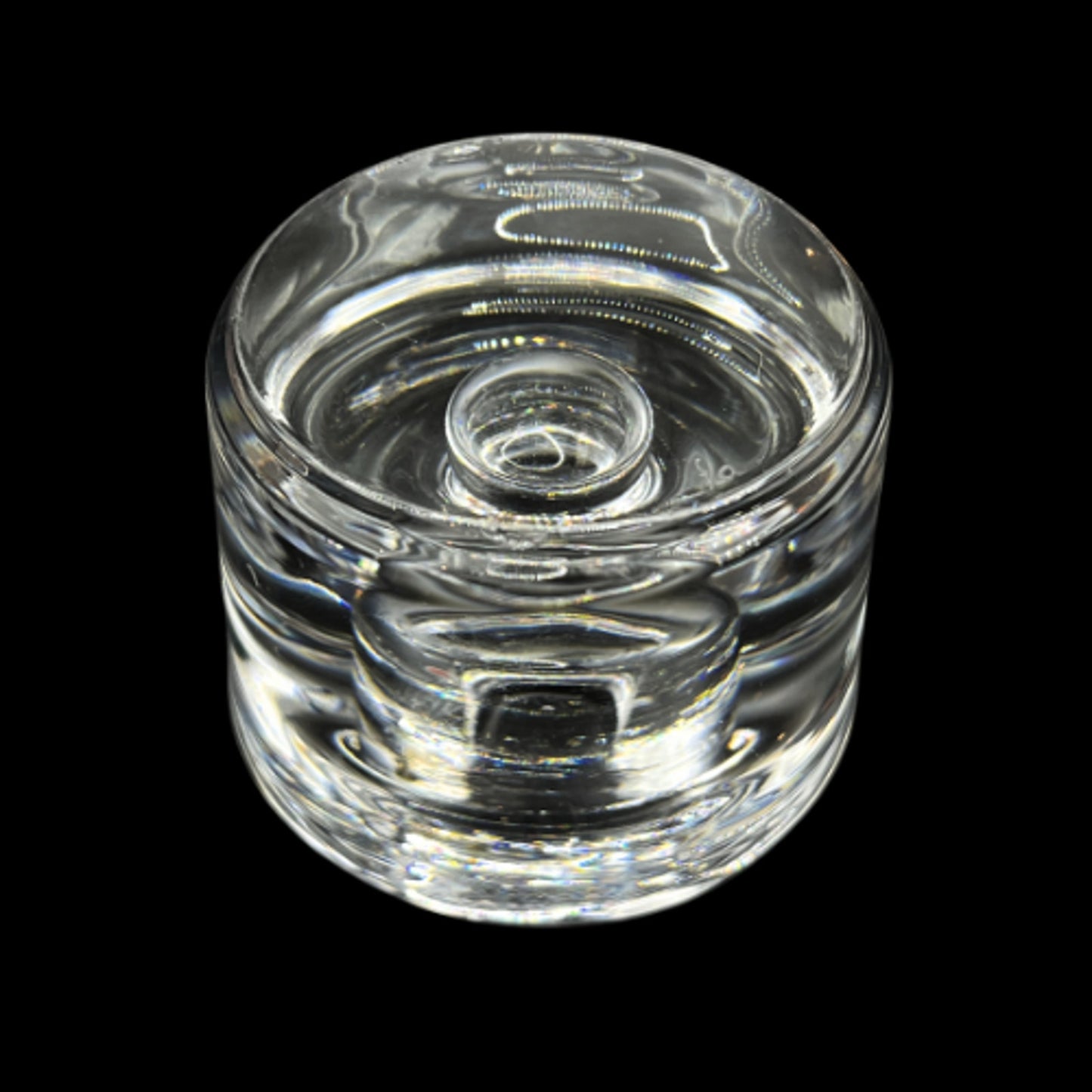 Orrefors Sweden Mid Century Crystal Puck Style Candlestick Holder Set of 2 Signed "FO" Frank Orrefors