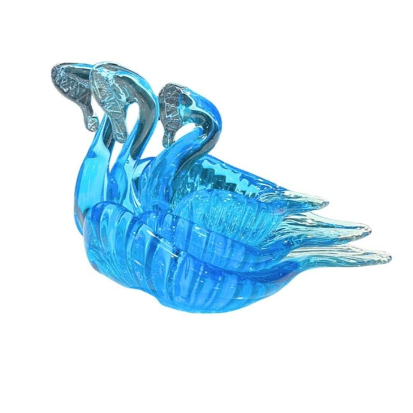 Vintage Blown Glass Nesting Swans Set Blue Turquoise Art Glass Figurines w/ Glow