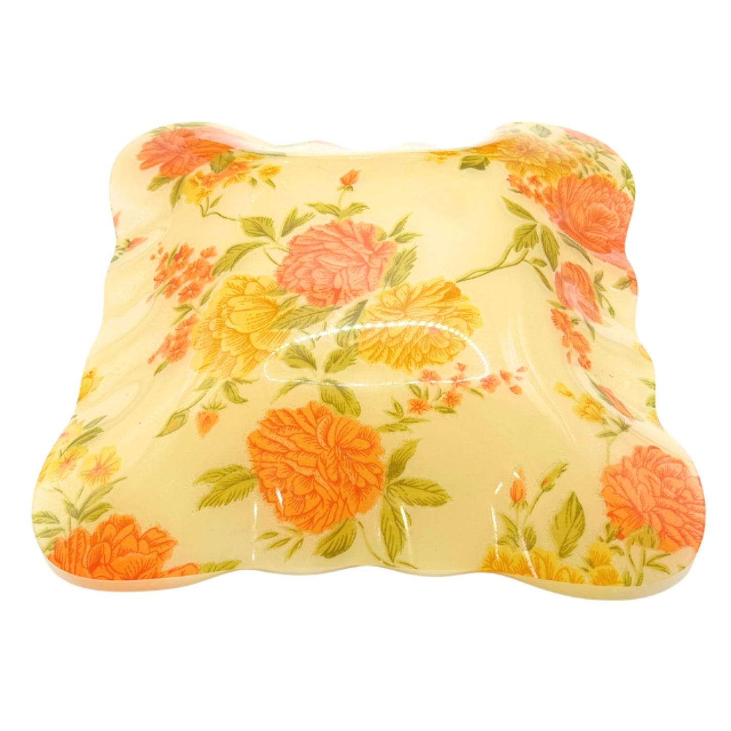Vintage Acrylic Floral Trays Ruffled Curved Set of 2