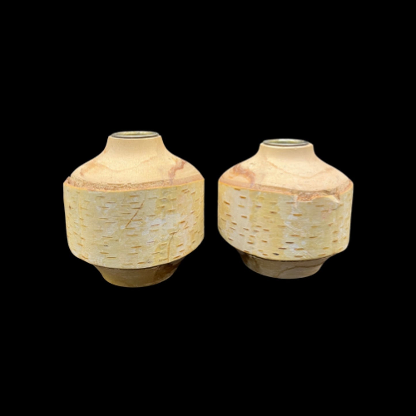Set of Two Birch  Wood Taper Candle Holders With Metal Lining