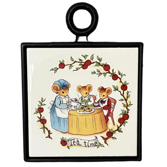 Vintage Cast Iron Kitsch "Tea Time" Tile Trivet/ Cottagecore