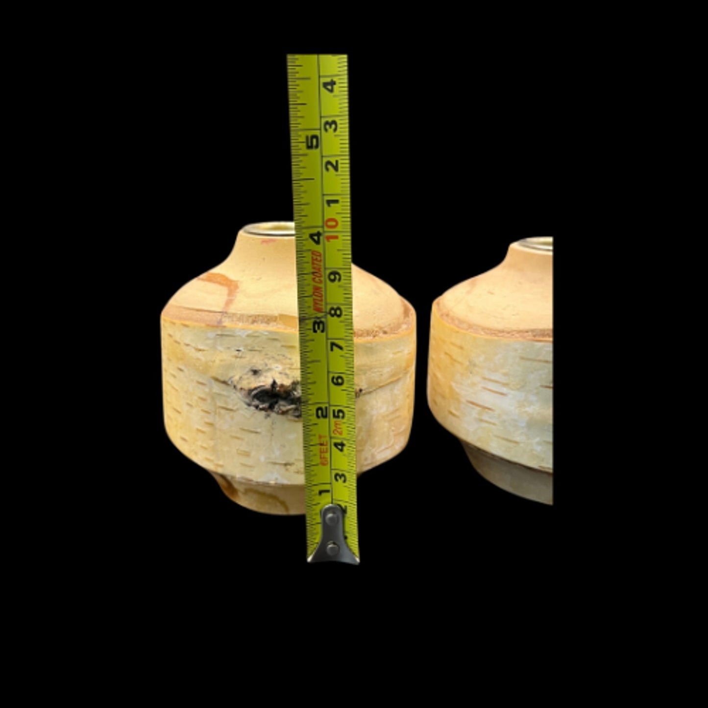 Set of Two Birch  Wood Taper Candle Holders With Metal Lining