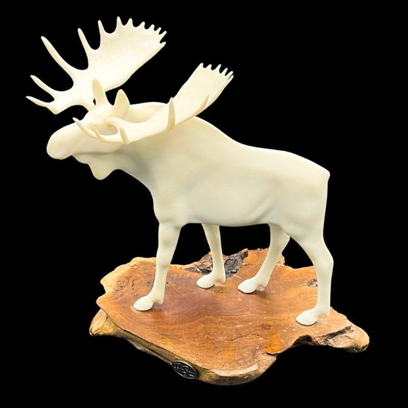 John Perry Bull Moose Sculpture Figurine Burlwood Slab Base Vintage Wildlife