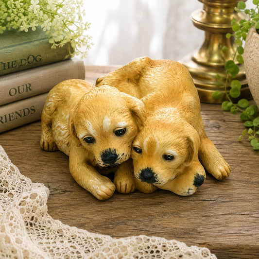 Vintage HOMCO 1987 Masterpiece Porcelain Golden Retriever Puppies Figurine