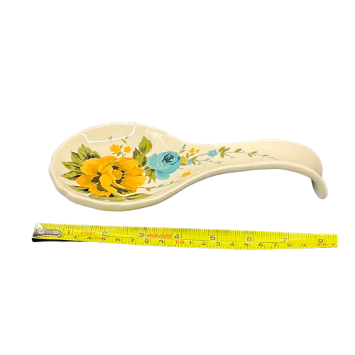 The Pioneer Woman Rose Shadow Stoneware Spoon Rest Blue Yellow Floral 8.5 inch