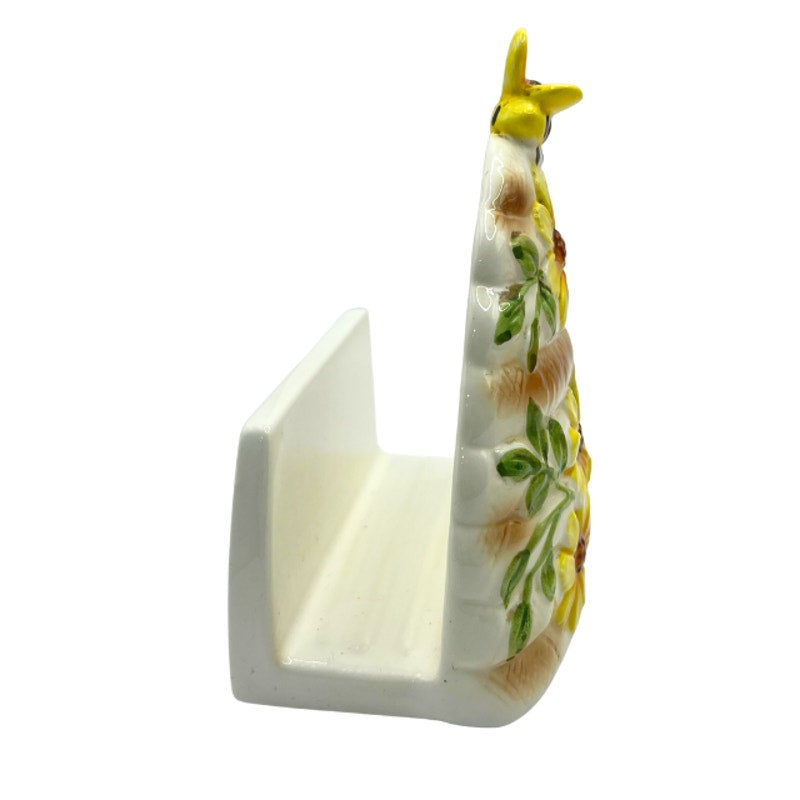 Vintage Ceramic Beehive Napkin Holder Sunflower 3D Bumblebee Japan