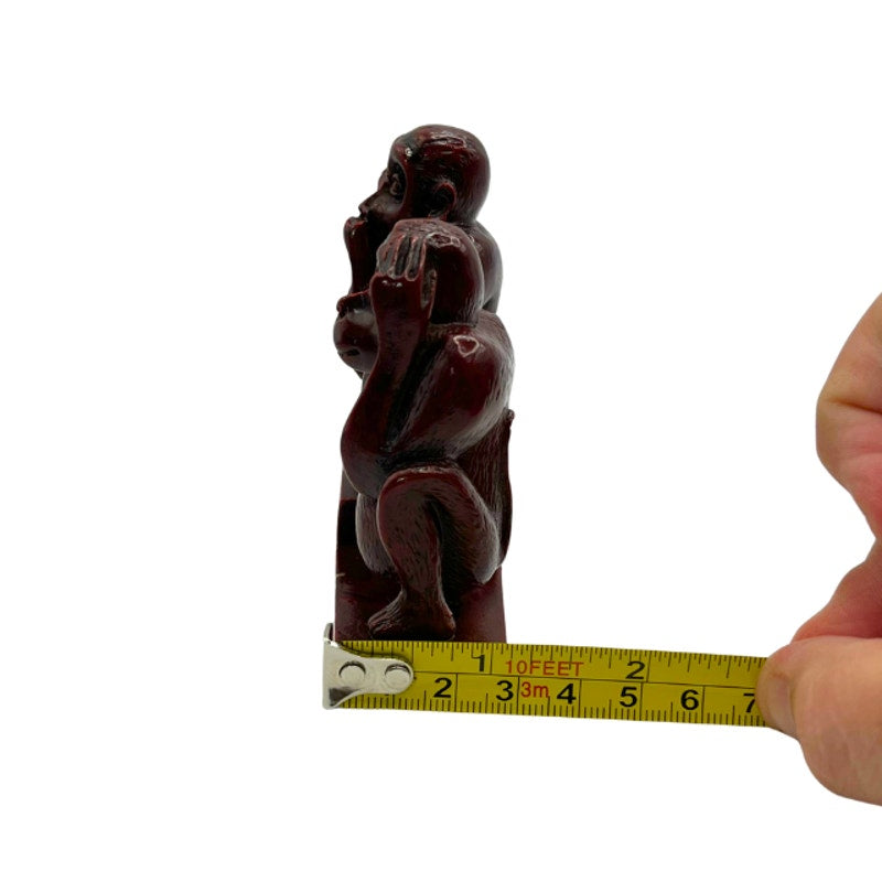 Vintage Chinese Wise Monkeys Carved Cinnabar Lacquer Figural Desk Piece Figurine