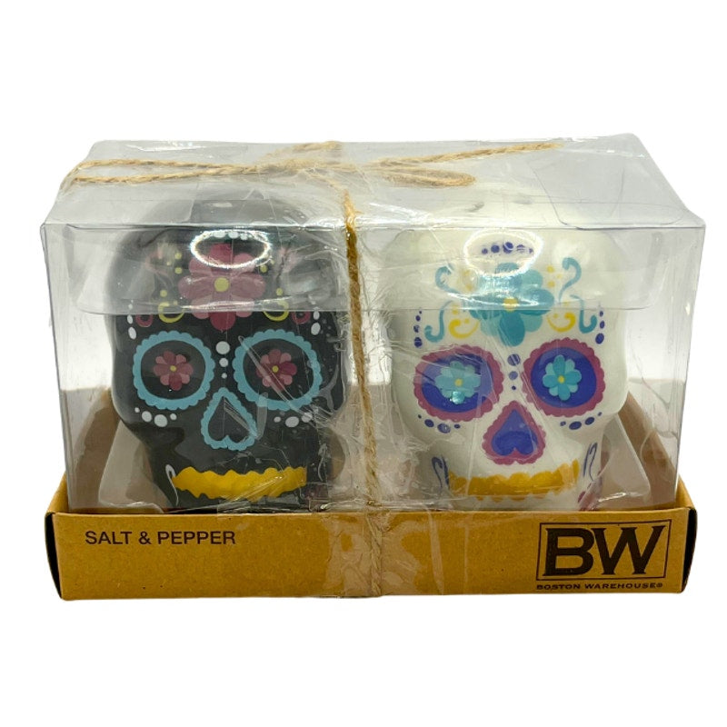 BW Day of the Dead Sugar Skull Ceramic Salt and Pepper Shakers Set New with Box