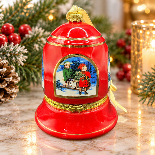 Mr. Christmas Vintage Porcelain Musical Bell Ornament Hinged Trinket Box