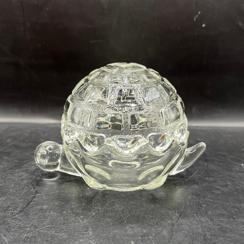Vintage Anchor Hocking Clear Glass Turtle Trinket Dish with Lid