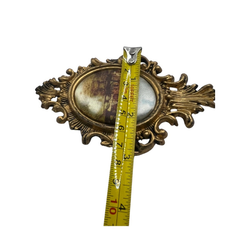 Vintage Mini Ornate Brass Tone Wall Frames Padded Silk Art Made in Hong Kong