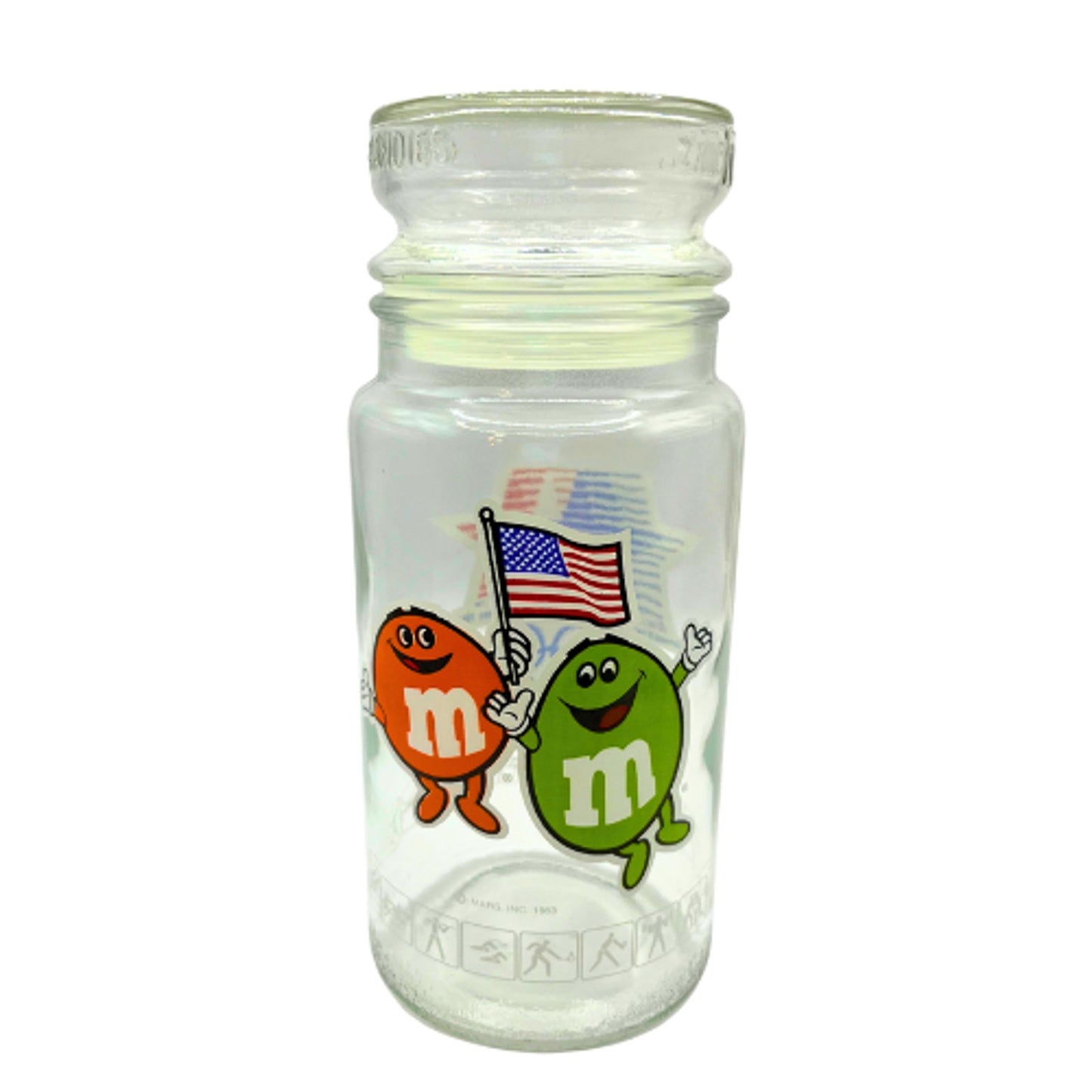 1984 Olympic Games Of Los Angeles M&M's Chocolate 8" Glass Candy Jar With Lid