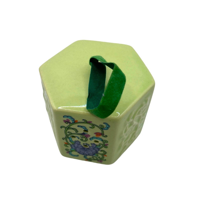 Vintage Sage Green Porcelain Pierced Hexagonal Pomander