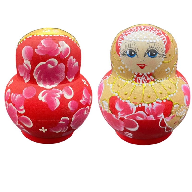 Vintage Russian Nesting Dolls 10 Piece Hand Painted Floral Matryoshka Wood