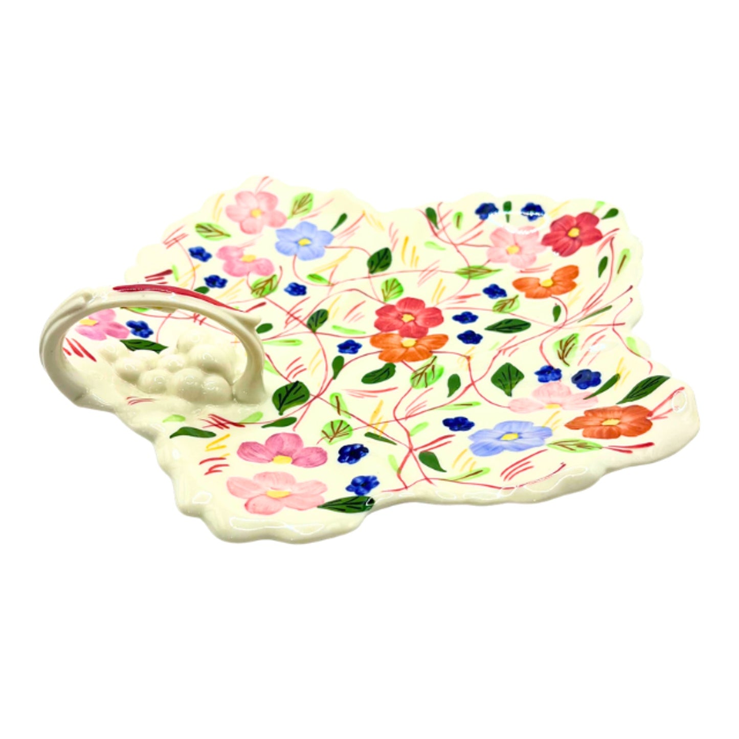 Vintage Blue Ridge Pottery Leaf Shaped 10" Nappy Dish Hand Painted