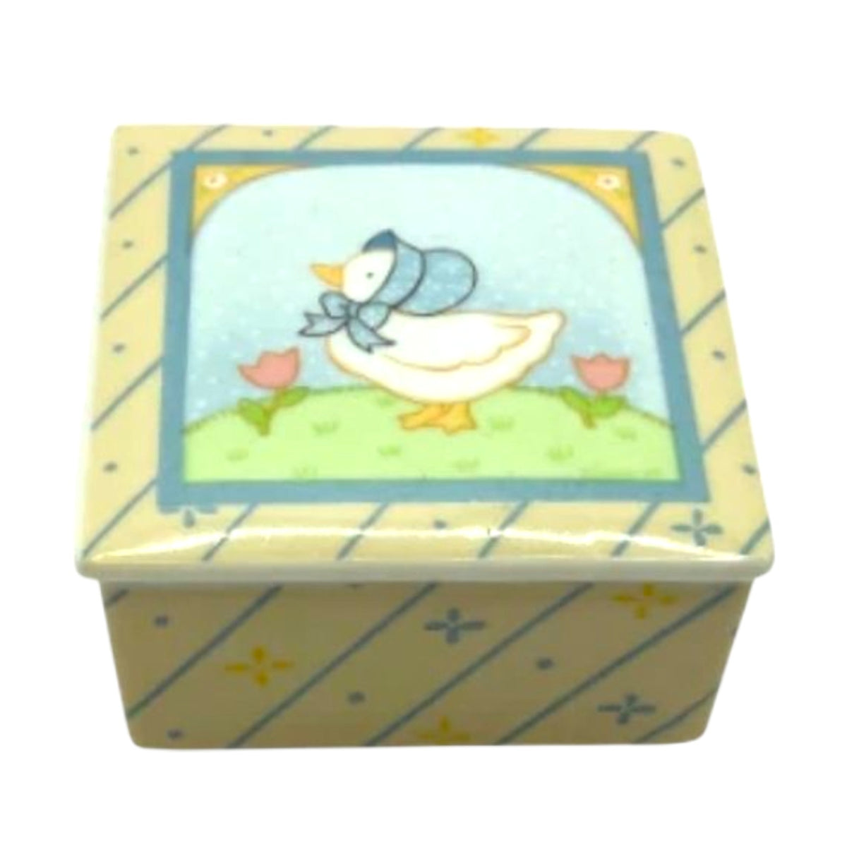 Ginny's Farm Blue Bonet Goose Porcelain Trinket Box  Fraser & Co Japan