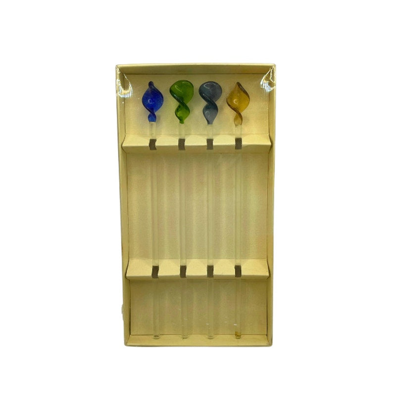 Vintage Pier 1 Hand Blown Glass Cocktail Swizzle Sticks Set of 4