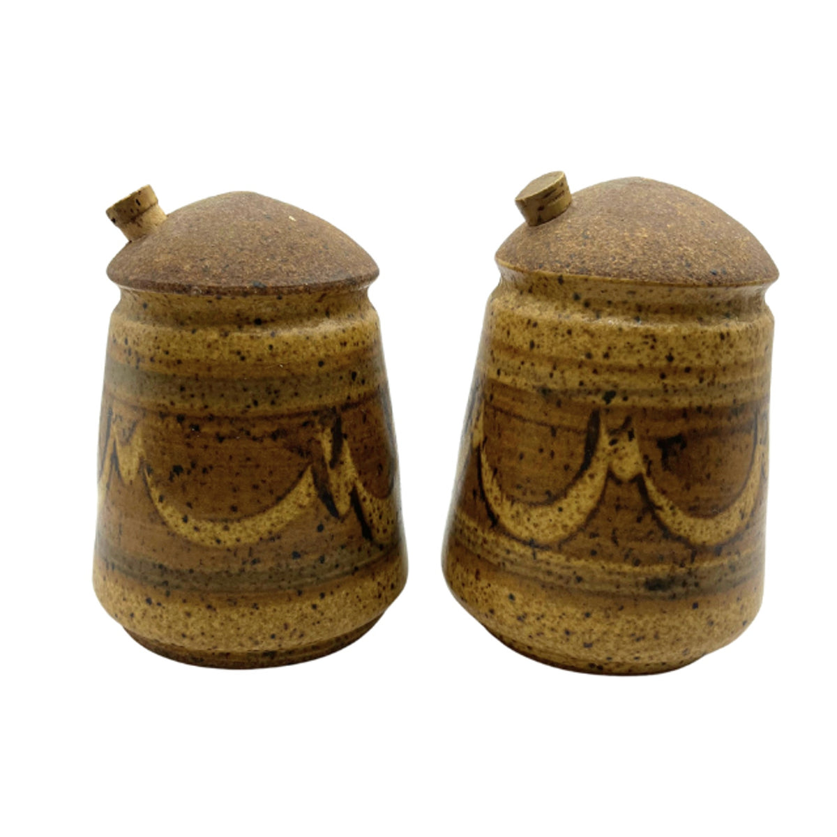 Vintage Signed Studio Pottery Salt and Pepper Shakers Sandstone Viking Style