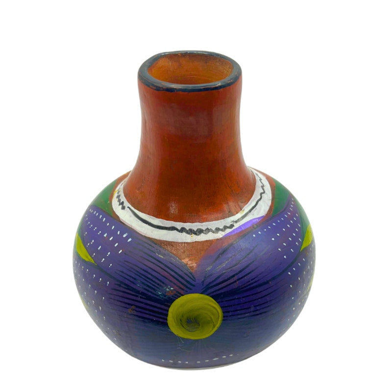 Vintage Mexican Terracotta Water Jug Hand Painted Floral Folk Art Approx. 6"