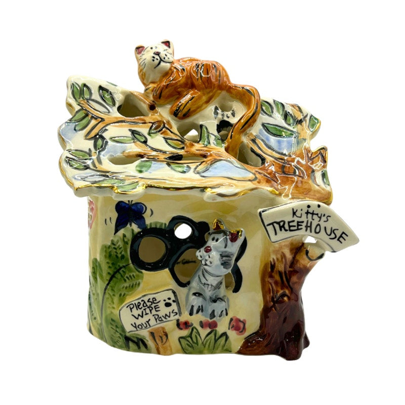2001 Blue Sky Clayworks Kitty’s Tree House Tealight Heather Goldminc