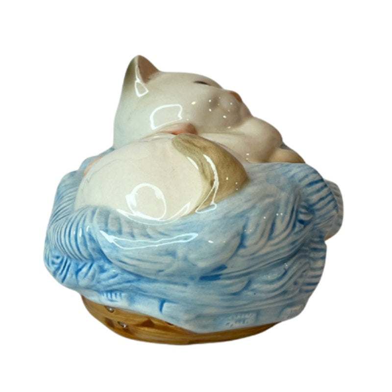 1980s Sleeping Kitten in Basket Potpourri Bead Holder Made in Japan For Avon