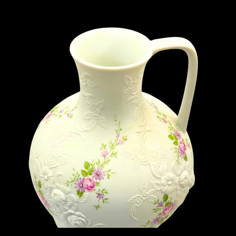 Vintage Kaiser W. Germany Porcelain Bisque Monaco Pitcher Vase Relief Floral