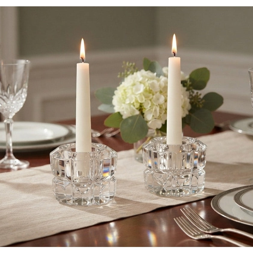Godinger Clear Crystal Glass Diamante Tapered Candle Votive Holder Pair Set of 2