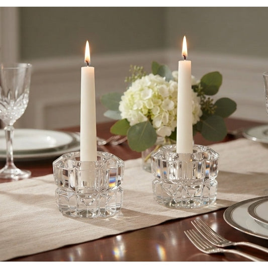 Godinger Clear Crystal Glass Diamante Tapered Candle Votive Holder Pair Set of 2