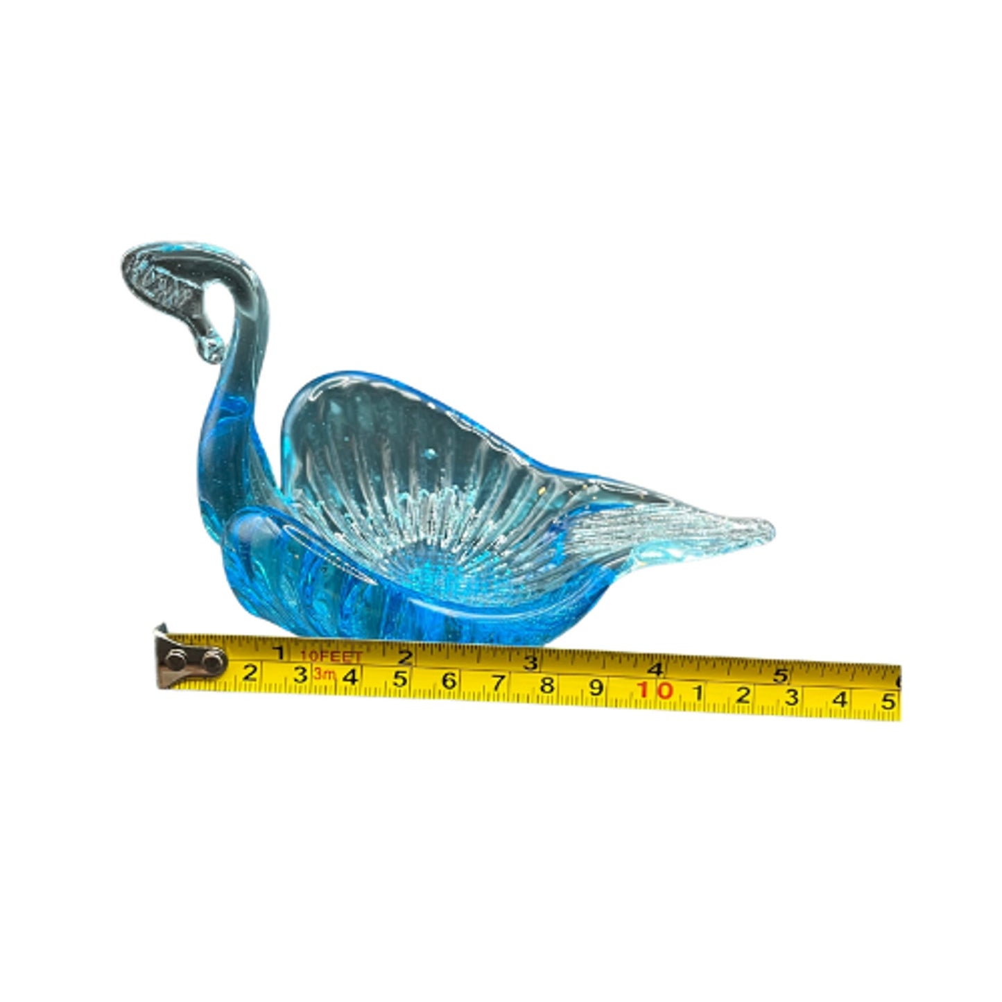 Vintage Blown Glass Nesting Swans Set Blue Turquoise Art Glass Figurines w/ Glow