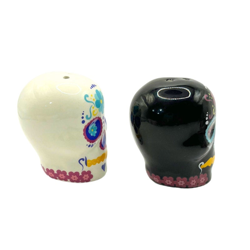 BW Day of the Dead Sugar Skull Ceramic Salt and Pepper Shakers Set New with Box