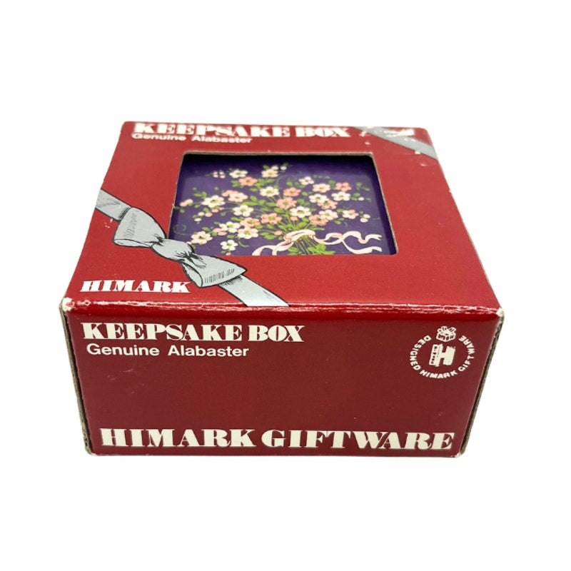 Vintage Himark Alabaster Keepsake Box Pink Floral Italy