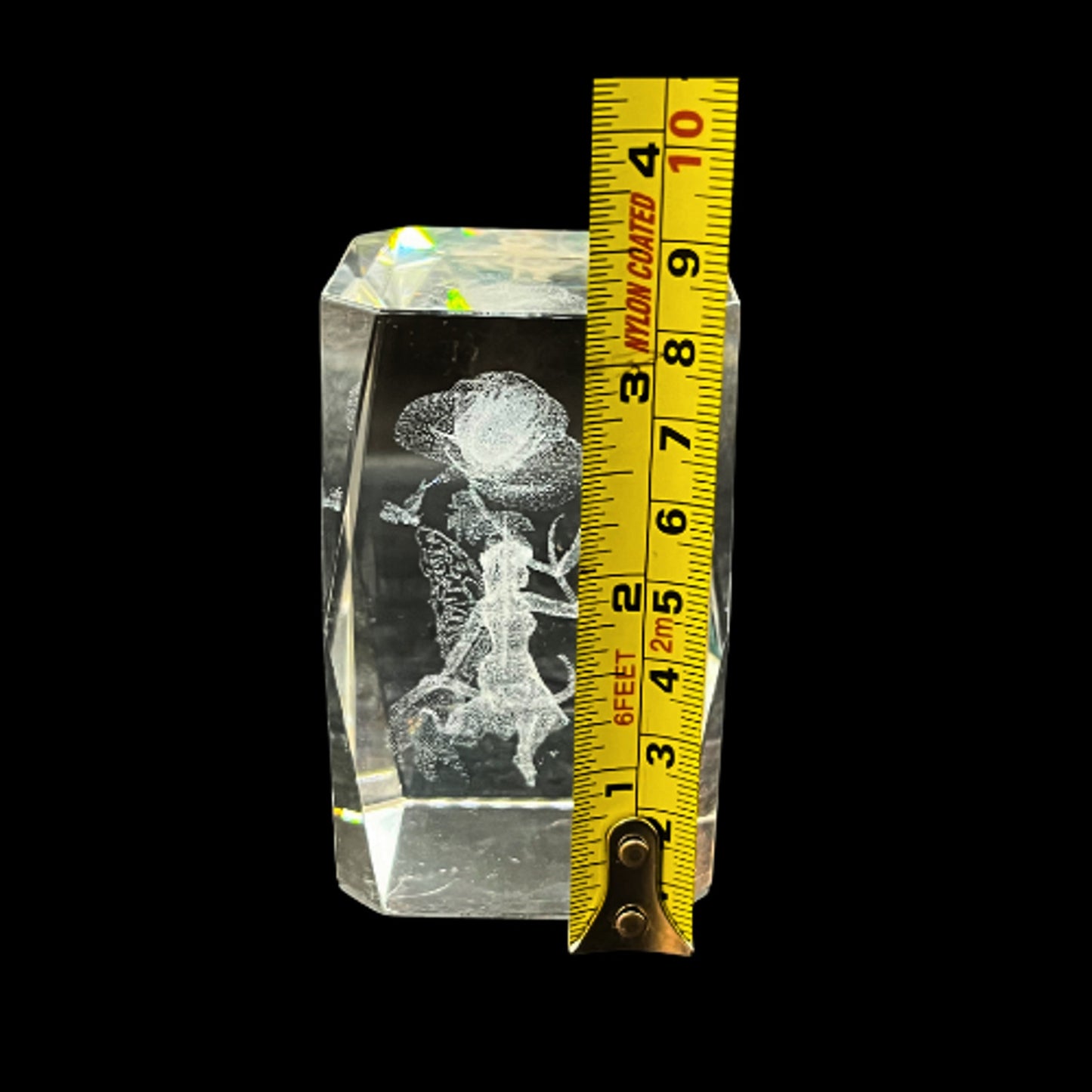 Vintage 3D Laser Etched Crystal Fairy Glass Paperweight Prism