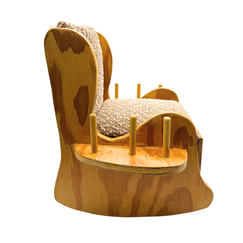 Vintage Miniature Wooden Sewing Rocking Chair Pincushion with Thread Holders