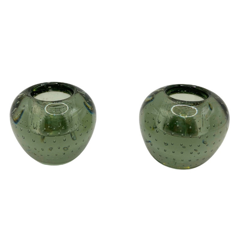 Vintage Holmegaard Smoky Gray Art Glass Tapered Candle Holder Set