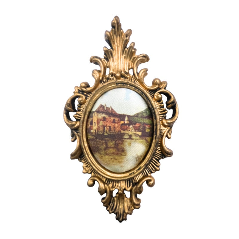 Vintage Mini Ornate Brass Tone Wall Frames Padded Silk Art Made in Hong Kong