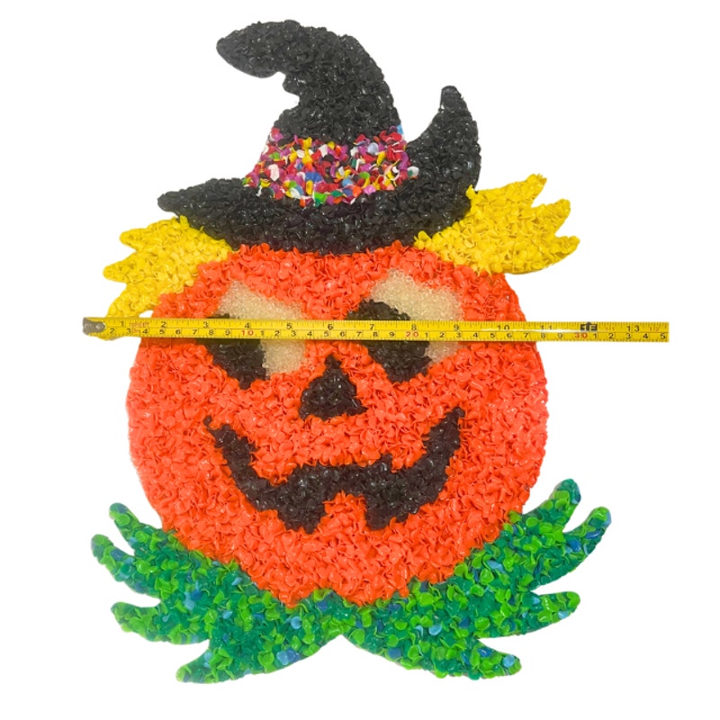 VTG Melted Plastic Popcorn Halloween Wall Hanging Jack-O-Lantern Witch Set of 2