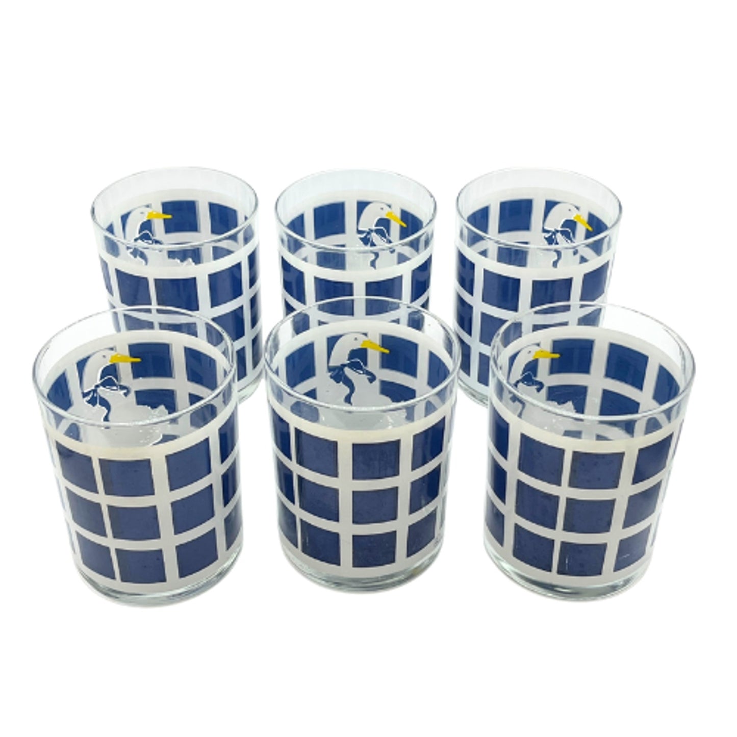 Department 56 Blue Ribbon Geese Trellage Navy Blue Glasses Vintage Set of 6