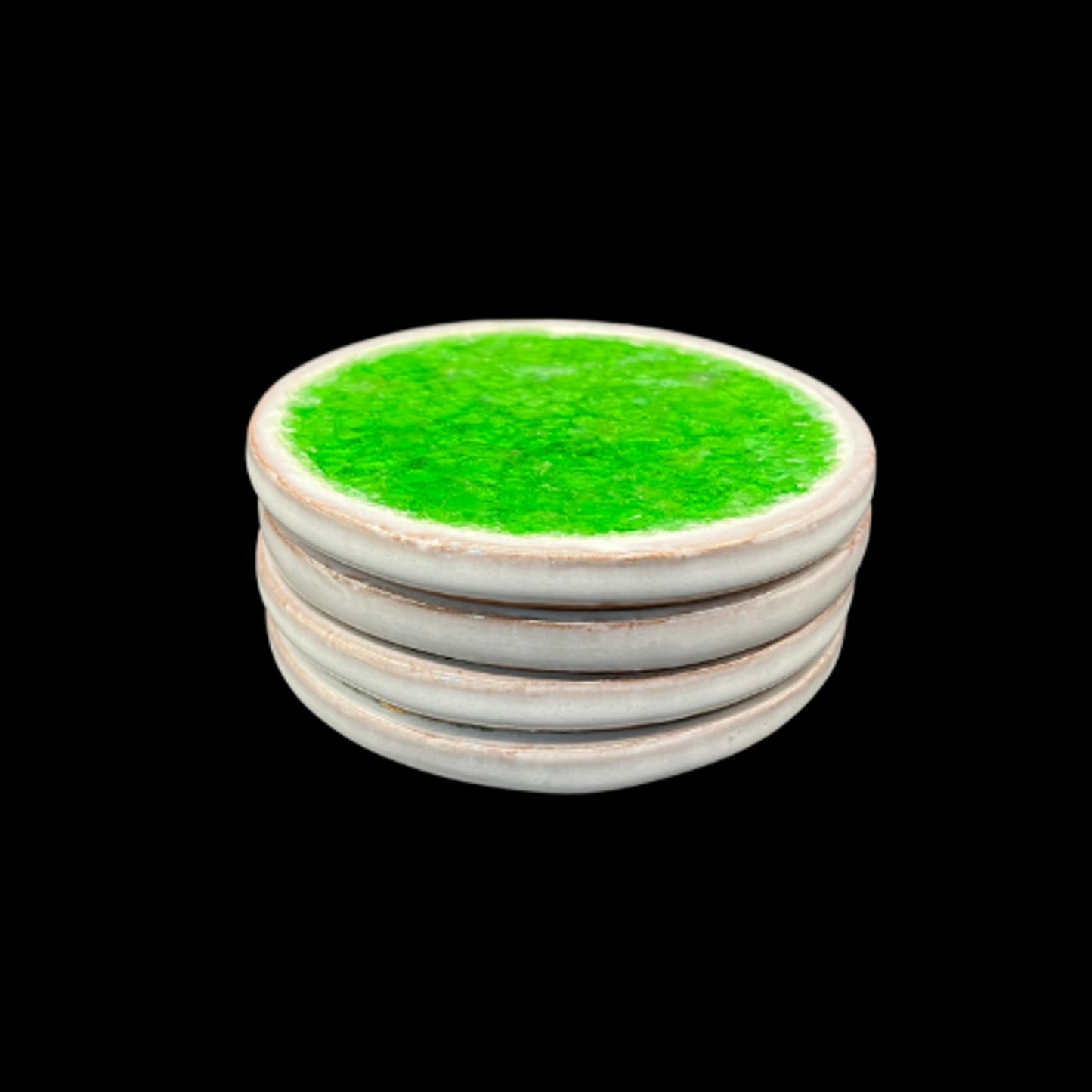 Green Crackle Glass Coasters Glazed Inlay Terracotta Set of Four 4"