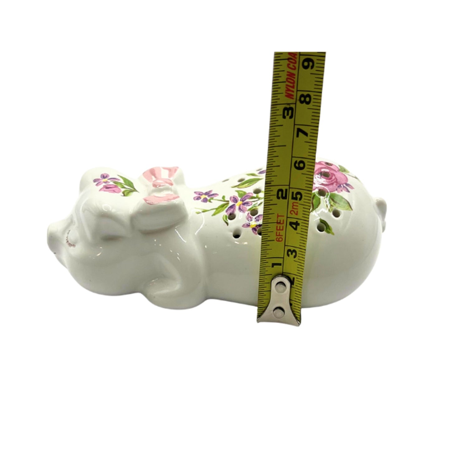 Avon Vintage 1978 Porcelain Sleeping Pig Potpourri Sachet Floral Figurine