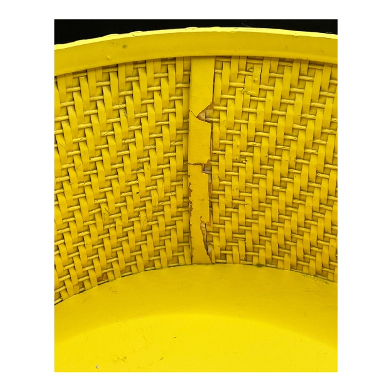 Vintage Yellow Woven Sewing Basket Retro Butterfly Padded Lid Handle 10"