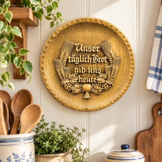 Vintage German Faux Wood Brotteller Bread Plate Wall Plaque Relief Carving